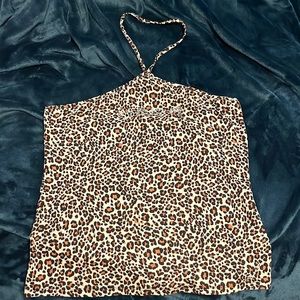 Y2K inspired Bebe halter neck cheetah print tank top